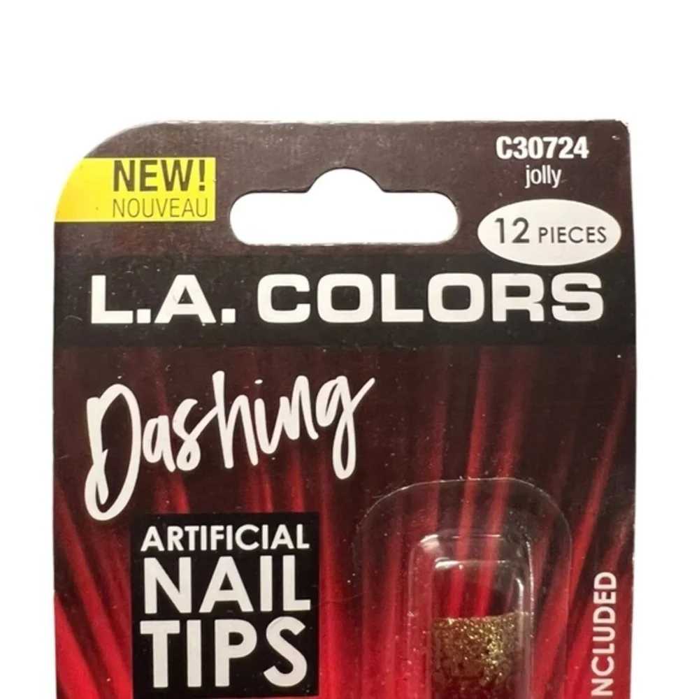 NEW L.A. COLORS ARTIFICIAL NAIL TIPS - 2 Sets Of 12 pcs each‎ JOLLY Red and Gold